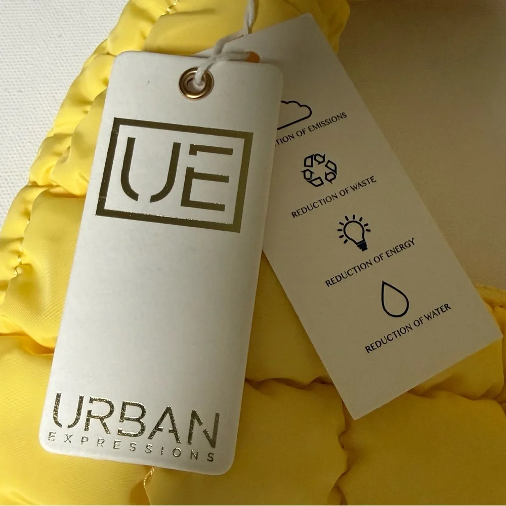 Urban Expressions Butter Yellow Puffer‎ Shoulder Bag Quilted Tote Vegan Trendy